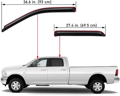 WV194109 In-Channel Window Deflector & Visor Rain Guard, Dark Smoke, 4-Pieces Set, Fit 2009-2018 Dodge Ram 1500 Crew Cab, 2010-2024 Ram 2500 & 3500 Crew & Mega Cab, 2019-2023 Ram 1500 Classic Crew Cab in Kuwait