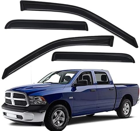 WV194109 In-Channel Window Deflector & Visor Rain Guard, Dark Smoke, 4-Pieces Set, Fit 2009-2018 Dodge Ram 1500 Crew Cab, 2010-2024 Ram 2500 & 3500 Crew & Mega Cab, 2019-2023 Ram 1500 Classic Crew Cab in Saudi Arabia