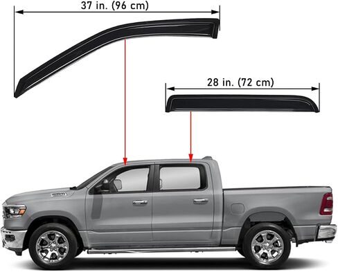 WV194109 In-Channel Window Deflector & Visor Rain Guard, Dark Smoke, 4-Pieces Set, Fit 2009-2018 Dodge Ram 1500 Crew Cab, 2010-2024 Ram 2500 & 3500 Crew & Mega Cab, 2019-2023 Ram 1500 Classic Crew Cab in Saudi Arabia