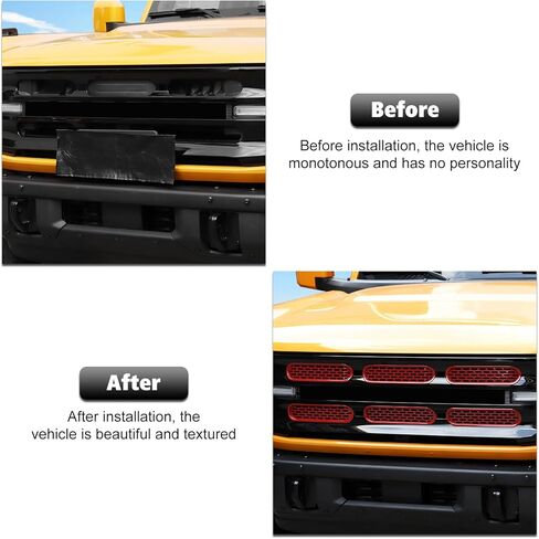 حشوات شبكية أمامية غطاء زخرفة إطار الشواية ملحقات خارجية متوافقة مع Ford Bronco 2 Door 4 Door 2021 2022 2023، أسود in Kuwait
