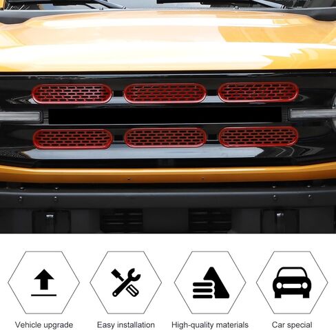 حشوات شبكية أمامية غطاء زخرفة إطار الشواية ملحقات خارجية متوافقة مع Ford Bronco 2 Door 4 Door 2021 2022 2023، أسود in Kuwait