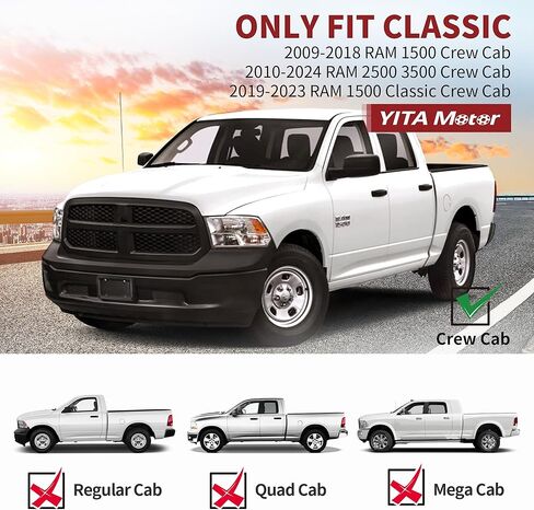 لوحات تشغيل YITAMOTOR مقاس 6 بوصات متوافقة مع 2009-2018 Dodge Ram 1500 Crew Cab، 2010-2024 Ram 2500/3500 Side Step Nerf Bars Side Bars (بما في ذلك 2019-2023 1500 Classic) in Kuwait