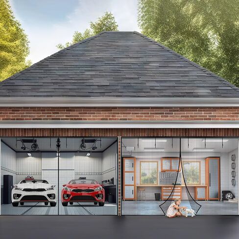 dreyoo 2 حزمة 16x7ft شاشة باب المرآب لسيارتين، باب شاشة الألياف الزجاجية الثقيلة لباب المرآب، الحيوانات الأليفة والأطفال ودية، شاشات باب المرآب قابل للسحب للفناء، صالة الألعاب الرياضية، الحرف الشمس البيت in Kuwait