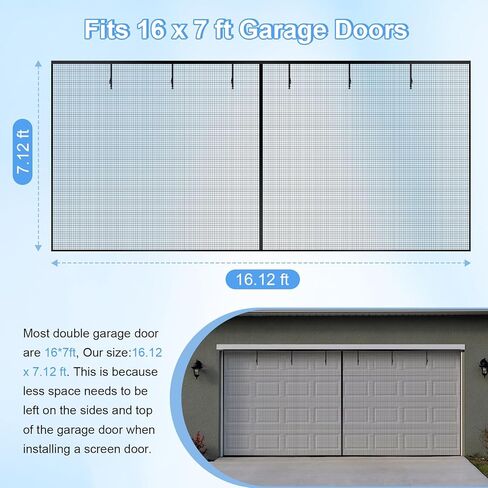 dreyoo 2 حزمة 16x7ft شاشة باب المرآب لسيارتين، باب شاشة الألياف الزجاجية الثقيلة لباب المرآب، الحيوانات الأليفة والأطفال ودية، شاشات باب المرآب قابل للسحب للفناء، صالة الألعاب الرياضية، الحرف الشمس البيت in Kuwait