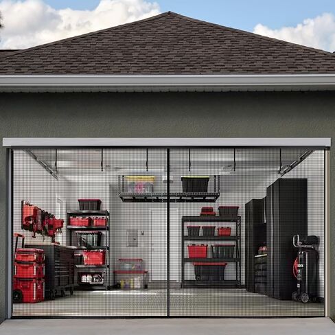 dreyoo 2 حزمة 16x7ft شاشة باب المرآب لسيارتين، باب شاشة الألياف الزجاجية الثقيلة لباب المرآب، الحيوانات الأليفة والأطفال ودية، شاشات باب المرآب قابل للسحب للفناء، صالة الألعاب الرياضية، الحرف الشمس البيت in Kuwait