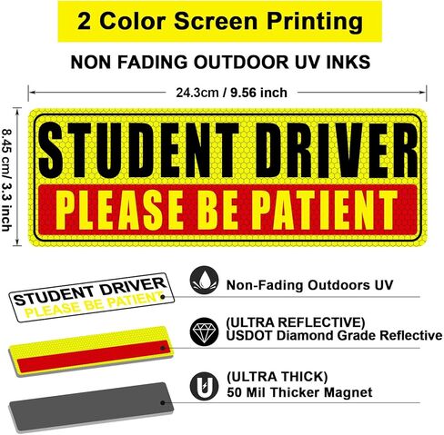 Sukh 4 Pcs Student Driver Magnet for Car - Be Patient Student Driver Magnet Boys and Girls New Student Driver Sticker Safety Warning Reflective Signs Reusable Movable in Saudi Arabia