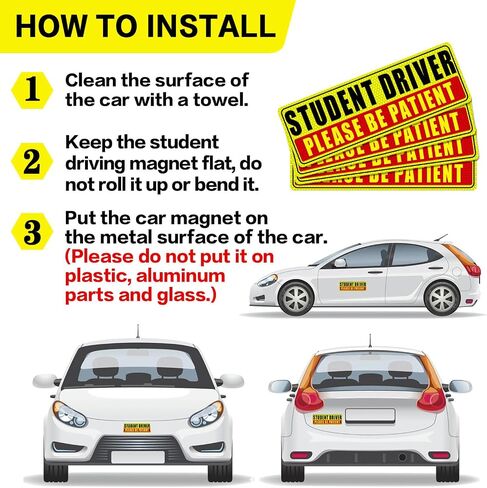 Sukh 4 Pcs Student Driver Magnet for Car - Be Patient Student Driver Magnet Boys and Girls New Student Driver Sticker Safety Warning Reflective Signs Reusable Movable in Saudi Arabia