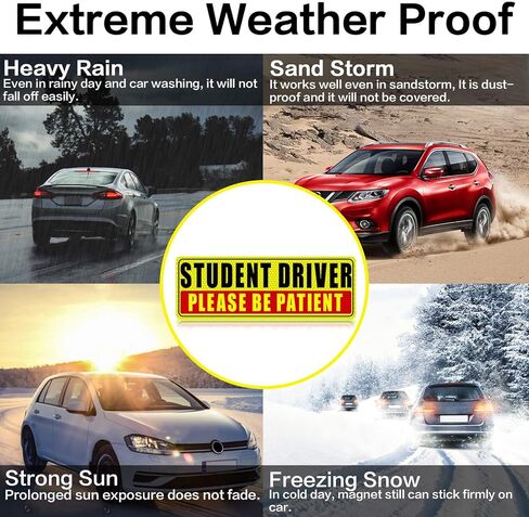 Sukh 4 Pcs Student Driver Magnet for Car - Be Patient Student Driver Magnet Boys and Girls New Student Driver Sticker Safety Warning Reflective Signs Reusable Movable in Saudi Arabia