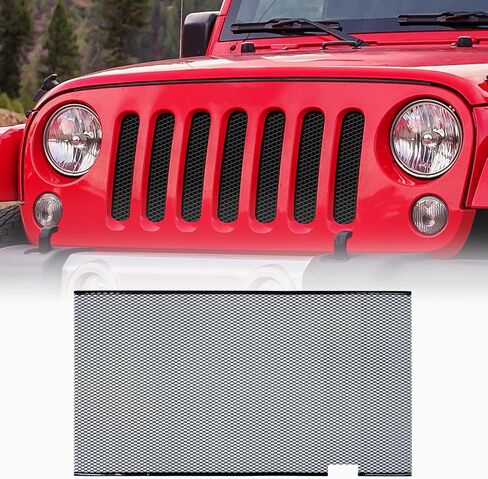 إدراج شبكة أمامية للسيارة من AggAuto لسيارة جيب رانجلر JK JKU 2007-2017، ملحقات غطاء شبكة شبكية سوداء لامعة in Kuwait