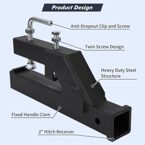 Garvee Clamp On Trailer Hitch, 2" Ball Mount Adapter, Hitch Receiver Compatible with Deere Bobcat Tractor Bucket, 1PC Bucket Hitch, New Upgrade, Black in Saudi Arabia