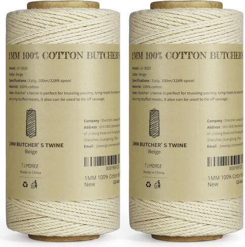 TJ.MOREE Butchers Twine, 3Ply 100m/328 1mmThick Feet String Food Oven Safe Cotton Cooking Meat Rope Bakers Twine Fit to Parcel Sausage and Decorate Crafts (Beige) in Saudi Arabia