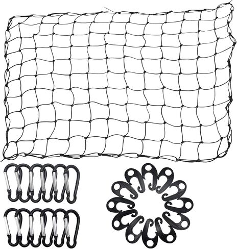 شبكة شحن لسيارات الدفع الرباعي - 3 × 4 أقدام، شديدة التحمل، شبكة بنجي مربعة الشكل مع 12 حلقة معدنية + 12 خطافًا من ABS in Kuwait