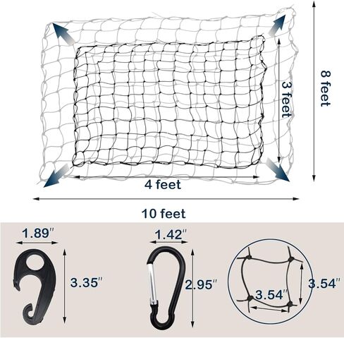 شبكة شحن لسيارات الدفع الرباعي - 3 × 4 أقدام، شديدة التحمل، شبكة بنجي مربعة الشكل مع 12 حلقة معدنية + 12 خطافًا من ABS in Kuwait
