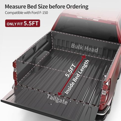 OEDRO Quad Fold Tonneau Cover Soft Four Fold Truck Bed Covers Compatible with 2015-2024 Ford F-150 F150 with 5.5 Feet Bed in Kuwait
