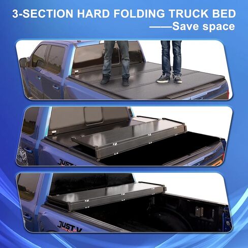 غطاء تونيو لسرير الشاحنة الصلب ثلاثي الطي بديل لسيارة Ford Ranger Raptor 2019 2020 2021 2022 2023 سرير 5 أقدام (61 بوصة)، FRP أسود مزخرف، Styleside، مناسب لجميع الأحوال الجوية in Kuwait