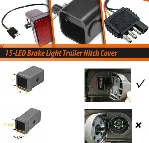 Adiil 2''Size 15-LED Brake Light Trailer Hitch Cover Fit Towing & Hauling，Red Lens Tow Hitch Driving & Brake Lamp in Kuwait