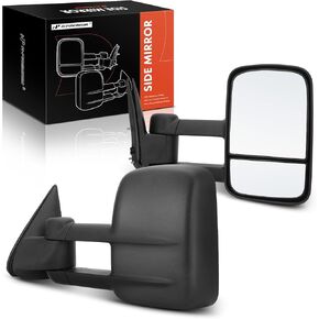 A-Premium Pair (2) Towing Mirrors Compatible with Chevy Silverado, Tahoe, Suburban, Avalanche & GMC Sierra 1500 2500 3500 HD, Yukon XL - 1999-2007 - Manual Glass Adjustment Folding Telescoping Black