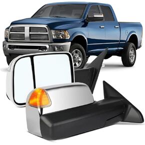 OCPTY Tow Mirrors Replacement Fit For 2019-2022 For Dodge Ram 1500 Truck Towing Mirrors Pickup 1 Pair Power Heated Turn Signal Puddle Parallel Auxiliary Light Temp Sensor Chrome