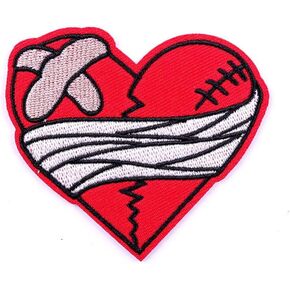 Broken Heart Patch Red Embroidered Applique, Iron On Sew Punk Style Shape Sticker Badge Decoration for Bags Jackets Jeans Clothes DIY Embroidered Appliqué Patches
