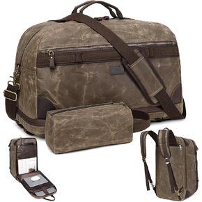 Duffel Bag for Travel: Convertible Weekender Overnight Bag Vintage Waxed Canvas Duffle Bag with Laptop Compartment, 3 in 1 Computer Backpack for Men Bags for Mens (Green)
