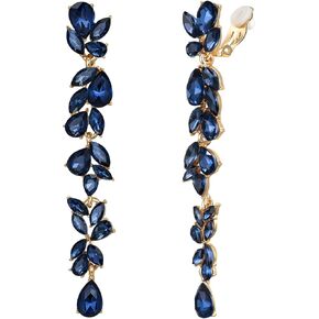 EVER FAITH Wedding Rhinestone Crystal Chandelier Clip-on Earrings for Women Brides, Art Deco Marquise Teardrop Bridal Long Dangle Drop Earrings for Prom