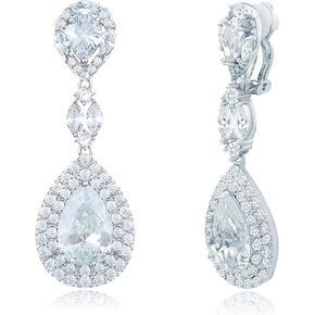 YOQUCOL Zirconia Crystal Upscale Dangle Drop Clip On Earring NonPierced Wedding Bridal Earrings For Women