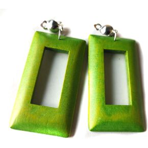 Clip-on Earrings Bohemian Wood Earrings Rectangle Dangle Assorted Colors 3 inch L