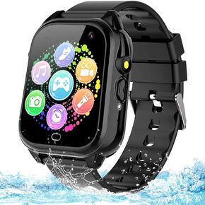 Waterproof Kids Smart Watch for 3-12 Years Old Boys Girls Toys with 26 Game Video Camera Pedometer Music Player Alarm Clock Calculator 1.44'' HD Touchscreen Educational Toys Birthdays Gifts