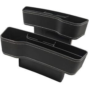 2 Pack Car Seat Storage Pockets Box, PU Leather Console Side Organizer, Auto Seat Gap Filler, Front Seat Organizer Stowing Tidying for phone, Keys, Cards, Cigarette, Wallets, Sunglasses