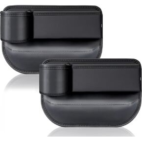 Leather Car Seat Gap Filler Organizer, Car Cup Holder Gap Bag Universal Car Seam Filler, Adjustable Gap Filler for Phones, Keys (Black, Driver's Side )