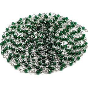 Green Chrome diopsite 3 feet black Plated 2mm Round Faceted Green Chrome diopsite 36 Inch Beads Rosary Chains Bulk for DIY Necklace Bracelet Choker Jewelry Making DIY Crafting Accessories CHNRO-132