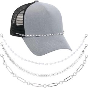 Joez Wonderful 3 Pcs Trucket Hat Chains, Decorative Chain Accessory for Caps, Bulk DIY Tucker Cap Charms, Pearl and Stainless Steel Tucker Hat Bar Supplies for Baseball Cap in Kuwait