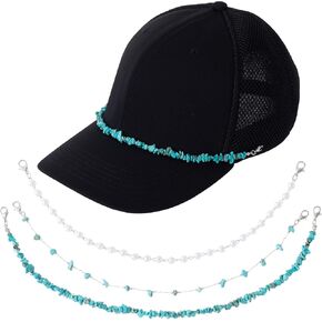 Joez Wonderful 3 Pcs Trucket Hat Chains, Decorative Chain Accessory for Caps, Bulk DIY Tucker Cap Charms, Pearl and Stainless Steel Tucker Hat Bar Supplies for Baseball Cap