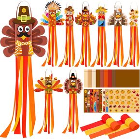 27 Set Thanksgiving Turkey Windsock Decoration Paper Turkey Craft DIY Turkey windsock Flags Hanging Ornament and Streamers Fall Wind Socks Outdoor for Home Yard Garden Patio Lawn Party Decor