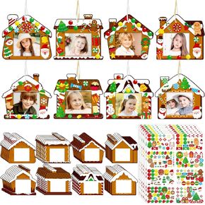 80UncleKimby 56Pcs Christmas Gingerbread House Picture Frame Crafts Kit - DIY Xmas Photo Ornaments Bulk Decorations for Winter Holiday Party Supplies Decor（Assembly Needed）
