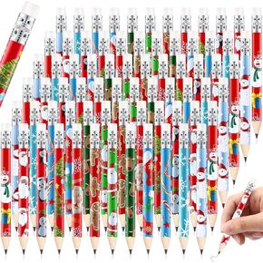 Christmas Pencils, Xmas Wood Golf Pre-sharped Pencils Snowman Santa Claus Christmas Tree Snowflakes Candy Assortment Xmas Stationery Pencil Office School Classroom Party Favors Supplies (72 Pcs)