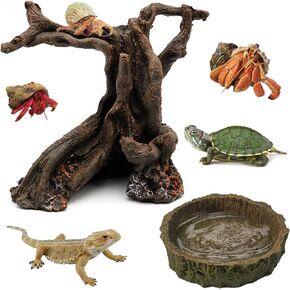 Rainmae Hermit Crab Climbing Toy, Hermit Crab Wooden Hideout, Aquarium Betta Fish Hideout, Resin Tree Trunk Ornament, Tank or Aquarium Decorations, Climbing and Hide Toy for Gecko Reptile Lizard