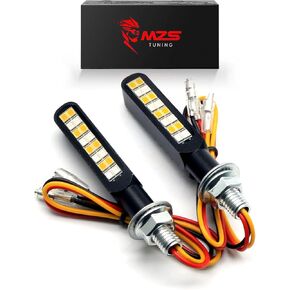 MZS Motorcycle Turn Signal Lights, Mini Flowing LED Brake Lights Rear Blinkers Indicators Super Bright Aluminum Universal fit Touring Cruiser Ebike Adventure Sport Stree Bikes (Red & Amber)