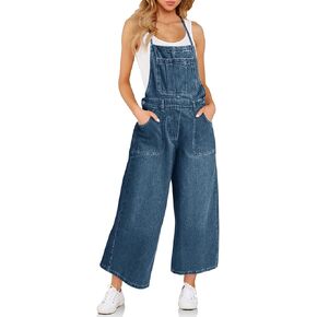 Cicy Bell Women's Denim Overalls Baggy Jumpsuits Loose Fit Bib Adjustable Strap Capri Wide Leg Jean Overalls