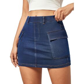 Cargo Skirt Denim Jean Skirt for Women High Stretchy Mini y2k Skirt with Pockets