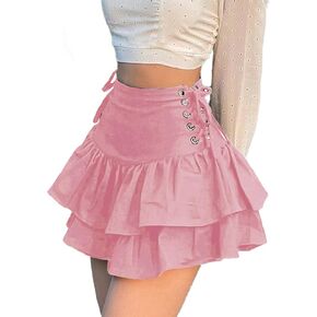 Womens Ruffle Tie Close Skirts Black Mini Skirt High Waist Goth Punk Skirt Girls Pleated Skirt Summer