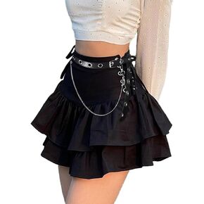 Womens Ruffle Tie Close Skirts Black Mini Skirt High Waist Goth Punk Skirt Girls Pleated Skirt Summer in Kuwait