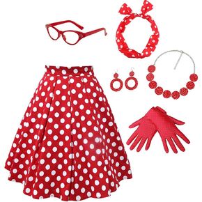 Women's 50s Polka Dot A-line Mid Skirt Full Pleated Vintage Skirt with 50s Accessories Set