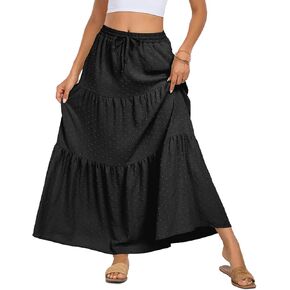 تنورة BLEVONH النسائية للخريف بوهو عالية الخصر واسعة ومكشكشة بطبقات سويسرية تنانير وجيوب طويلة غير رسمية in Kuwait