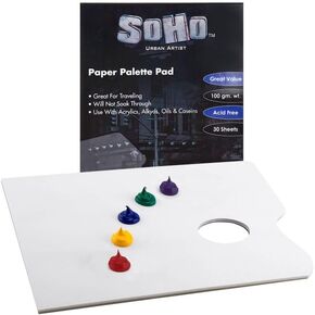 SoHo Urban Artist Disposable White Paper Palette Pads - Thick Paper Palettes for Acrylics, Oils, Watercolors, & More! - with Tumb Hole - 12 x 16