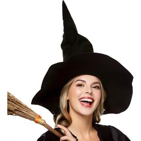 Witch Hat Adult, Ruched Witches Hat for Women, Velvet Wizard Hats for Halloween Party Cosplay Costume Accessory