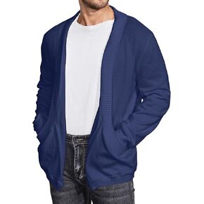 سترة صوفية متماسكة بأكمام طويلة وياقة شال للرجال مفتوحة من الأمام مع جيوب in Kuwait