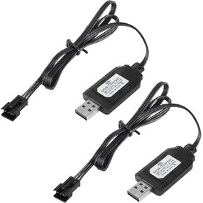 YACSEJAO 2 Pack 7.4V LiPo Battery USB Charger Cable with SM-3P Plug Connector for RC Model Vehicle Buggy Car Truck Boat