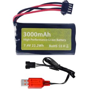 Fytoo 1PCS 7.4V 3000mah 15C 2S Li-ion Battery with SM-4P Plug with USB Charging Cable for EC08 DE85 Remote Control Car Truck Remote Control Boat Remote Control Drone Engineering Vehicle Battery