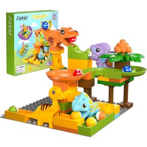 Marble Runs for Kids 4-8,Marble Run for Kids Ages 3-5 with Dinosaur Building Blocks,Marble Maze Game Toy Set,Dinosaur Toys,STEM Building Toys with 4 Marble Track Compatible with Major Brands